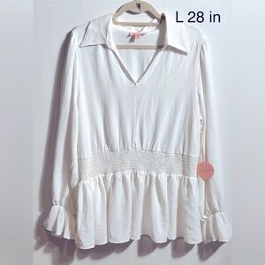 Rose & Grey Elegant White Long Sleeve Blouse 2X NWT